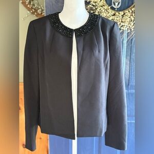 Cropped Kasper Evening Jacket with Embellished and Beaded Neckline size 12